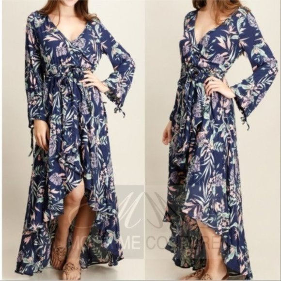 MODA ME COUTURE Dresses & Skirts - NAVY BLUE FLORAL DRESS